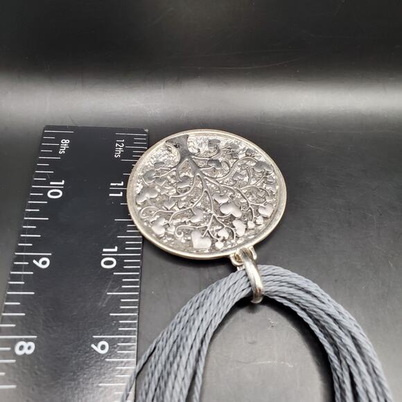 Tree of Life Pendant Necklace Silver Tone Multi-Strand Cord Adjustable Choker - Picture 8 of 9